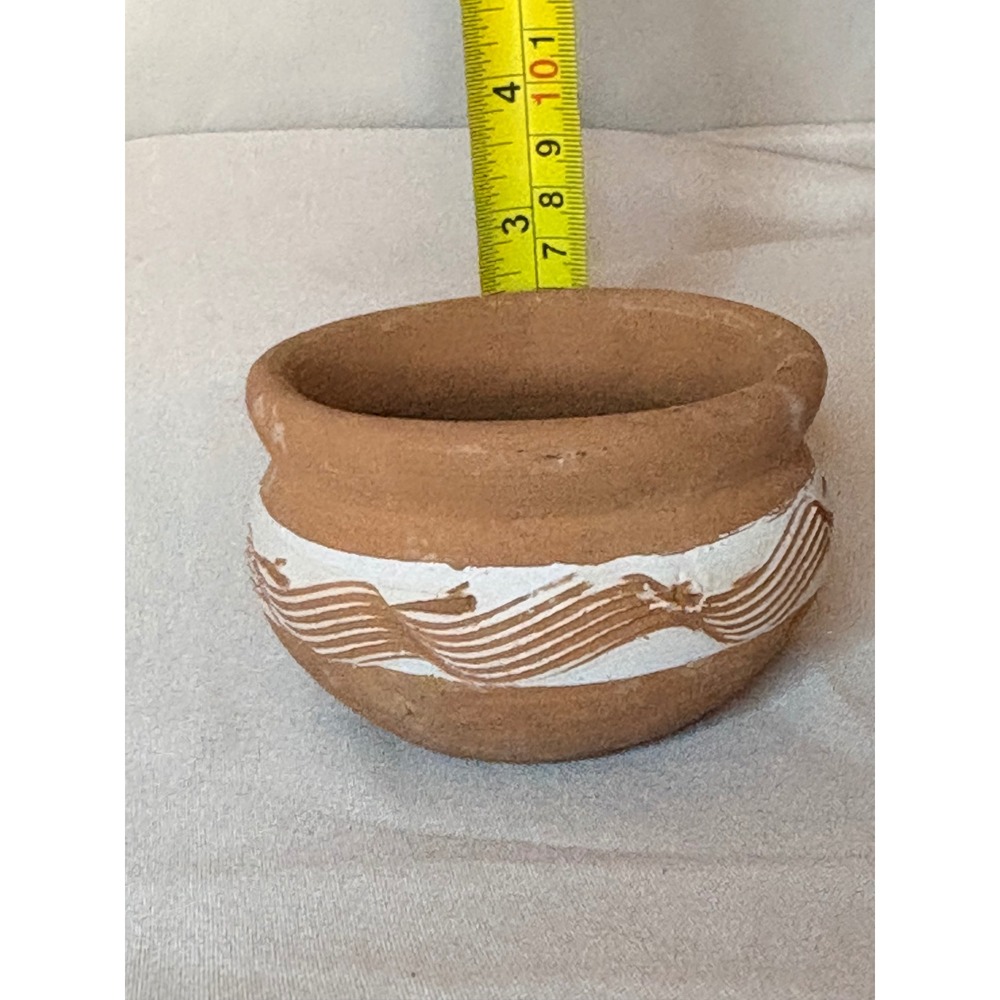 Handmade Terracotta Clay Pot Small Rustic Planter White Wavy Pattern 4 Inch - Picture 4 of 6